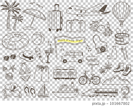 Fashionable travel motif set hand drawn 101667802