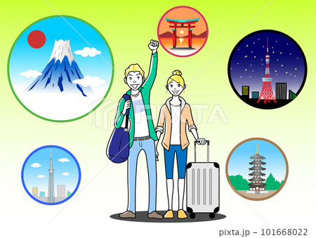 日本の観光名所を巡る外国人旅行者 101668022