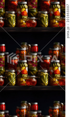 AI generated Jars with pickled vegetables in the kitchen. Preserved food 101668887