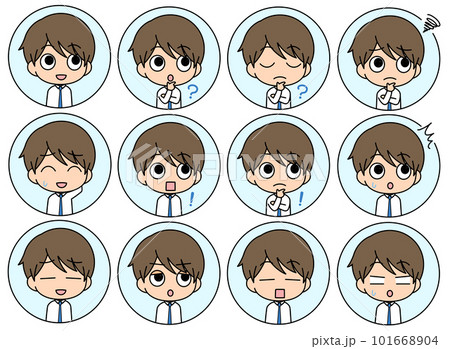 ネクタイの茶髪男性の顔アイコンイラスト12表情セット ネクタイの茶髪男性の顔アイコンイラスト12表情セット 101668904