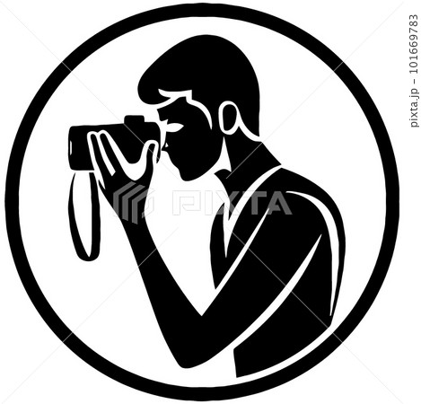 logo man looking in photo camera viewfinder 101669783