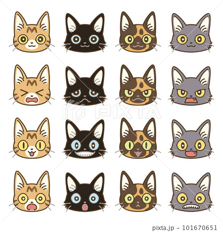 いろいろな表情の猫の顔アイコンセット 101670651