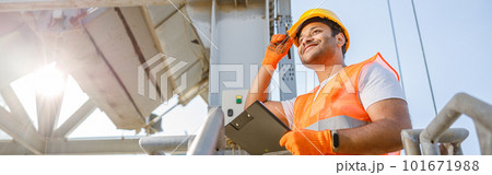 African male engineer inspecting site at construction plant 101671988