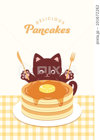 パンケーキを食べる猫の背景イラスト パンケーキを食べる猫の背景イラスト 101672262