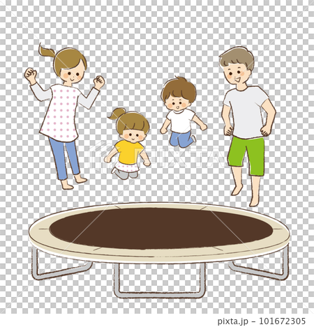 Family playing on one trampoline Family playing on one trampoline 101672305