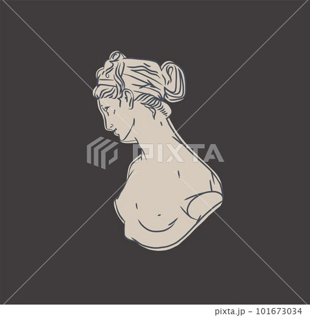 Hand drawn vector abstract outline,graphic,line art greek ancient sculpture statue head line art modern drawing.Antique classic statues in trendy style,outline design concept.Antique statue design. 101673034