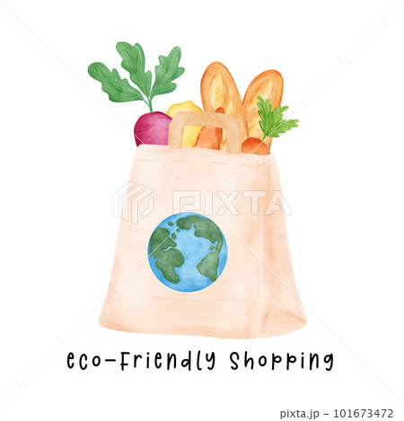 Eco-Friendly reusable fabric tote shopping Bag full of fresh vegetables watercolor hand drawing illustration, bring your own bag. Eco-Friendly reusable fabric tote shopping Bag full of fresh vegetables watercolor hand drawing illustration, bring your own bag. 101673472
