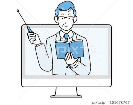 オンラインで説明する男性のイラスト オンラインで説明する男性のイラスト 101673767