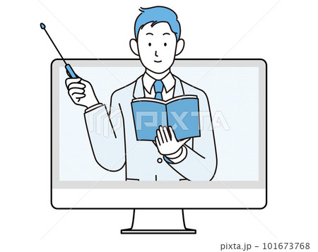 オンラインで説明する男性のイラスト オンラインで説明する男性のイラスト 101673768