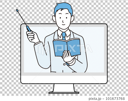 オンラインで説明する男性のイラスト オンラインで説明する男性のイラスト 101673768