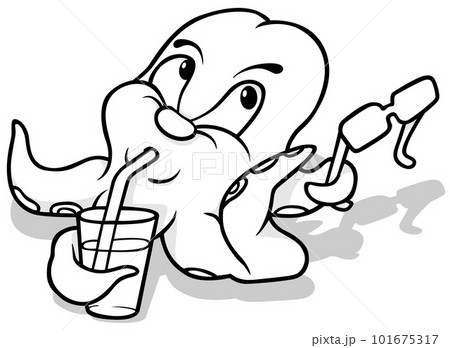 Drawing of an Octopus Drinking Lemonade Drawing of an Octopus Drinking Lemonade 101675317