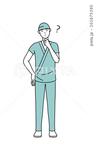 疑問を持って首をかしげる男性入院患者 疑問を持って首をかしげる男性入院患者 101675395