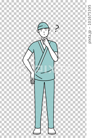 疑問を持って首をかしげる男性入院患者 疑問を持って首をかしげる男性入院患者 101675395