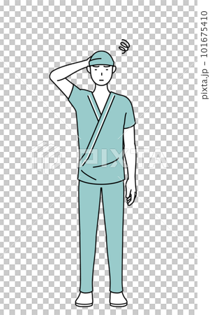 Male hospitalized patient scratching his head in trouble 101675410