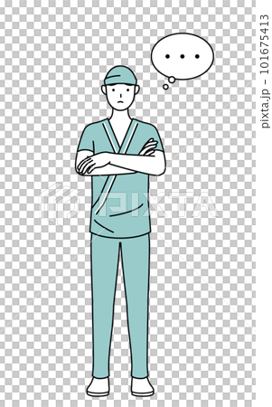 男醫院病人雙臂交叉思考 101675413