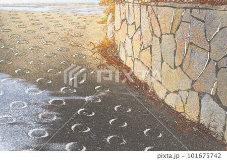 丸型滑り止め道路と土留め石塀イラスト(CG画像) 丸型滑り止め道路と土留め石塀イラスト(CG画像) 101675742