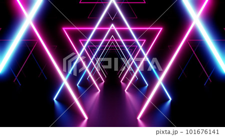 ネオン ライン トンネル 回廊 蛍光灯 回廊 ステージ  3D イラスト 背景 バック 101676141
