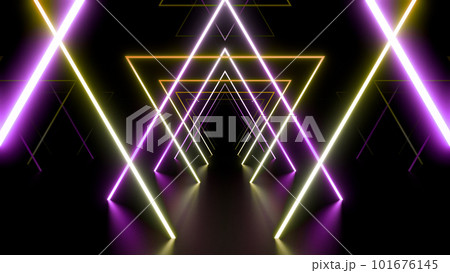 ネオン ライン トンネル 回廊 蛍光灯 回廊 ステージ  3D イラスト 背景 バック 101676145