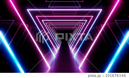 ネオン ライン トンネル 回廊 蛍光灯 回廊 ステージ  3D イラスト 背景 バック 101676148