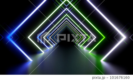 ネオン ライン トンネル 回廊 蛍光灯 回廊 ステージ  3D イラスト 背景 バック 101676160