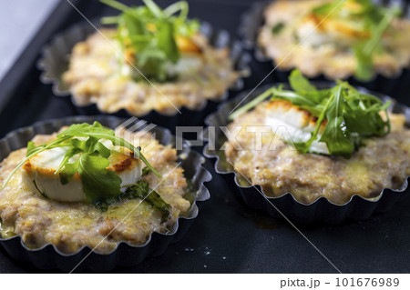 chicken minced meat baked with goat cheese 101676989