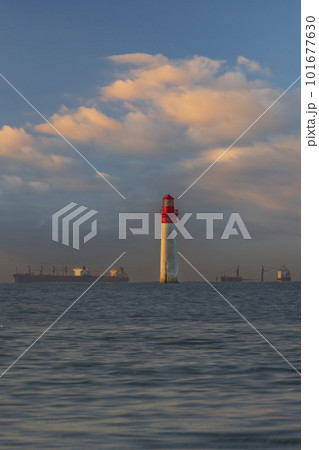 Phare de Chauvea near Ile de Re with ships to La Rochelle, Pays de la Loire, France 101677630
