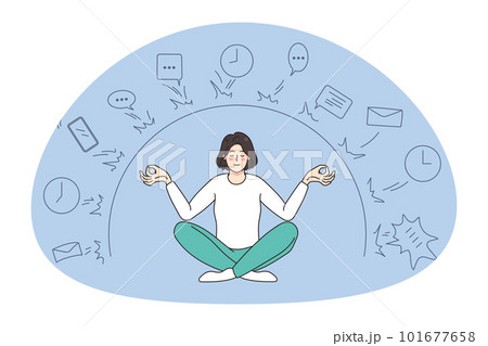 Calm woman have digital detox from work deals 101677658