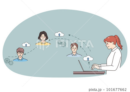 Businesswoman connect with colleagues on network 101677662