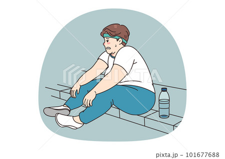 Tired obese man feel tired after training 101677688