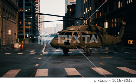 military helicopter in big city military helicopter in big city 101678035