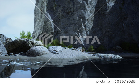 water level to the steep coastal cliffs of the coast of the sea lagoon 101678039
