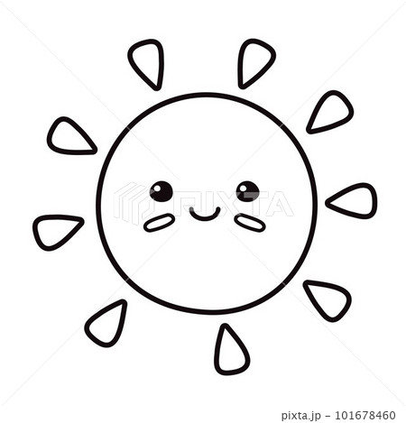 Vector hand drawn flat outline sun with face 101678460
