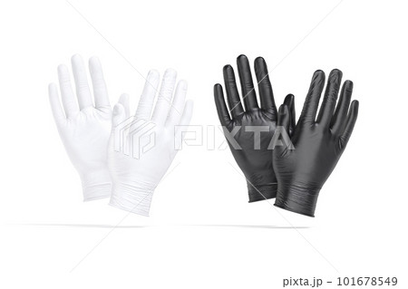 Blank black and white rubber gloves mockup, front and back 101678549