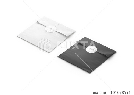 Blank black and white square paper bag with sticker mockup 101678551