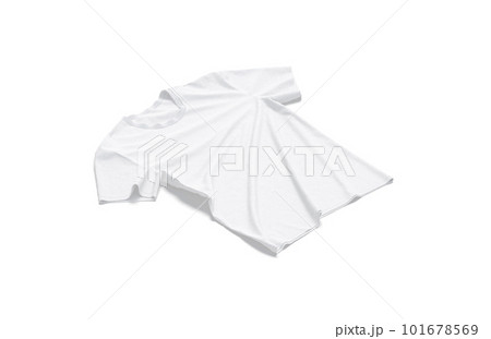 Blank white crumpled tightened t-shirt mockup flat lay, side view Blank white crumpled tightened t-shirt mockup flat lay, side view 101678569
