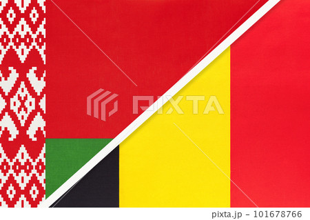 Belarus and Belgium, symbol of country. Belarusian vs Belgian national flags. Belarus and Belgium, symbol of country. Belarusian vs Belgian national flags. 101678766