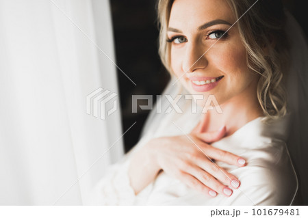 Portrait of a beautiful fashion bride, sweet and sensual. Wedding make up and hair 101679481