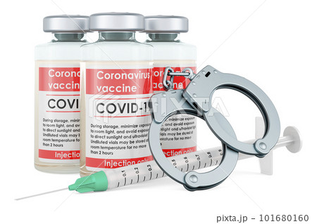 Handcuffs with vaccine, 3D rendering 101680160