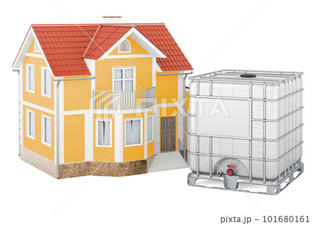 Intermediate bulk container with home, 3D rendering 101680161