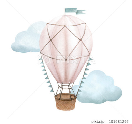 Watercolor illustration of an air balloon with...のイラスト素材