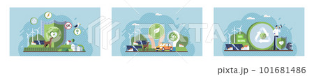 Modern future environment without global warming, CO2 pollution and clean climate awareness 101681486