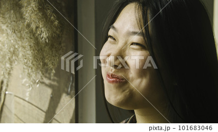 Asian woman eats in cafe with modern cuisine Asian woman eats in cafe with modern cuisine 101683046