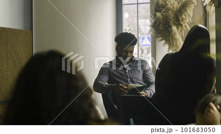 African American man shares stories with woman 101683050