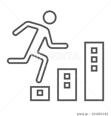 Career thin line icon, development and business, man climbs up on graph sign vector graphics, a linear pattern on a white background, eps 10. Career thin line icon, development and business, man climbs up on graph sign vector graphics, a linear pattern on a white background, eps 10. 101683182