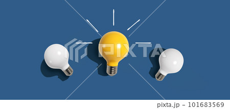 One out unique idea light bulb concept - Flat lay One out unique idea light bulb concept - Flat lay 101683569