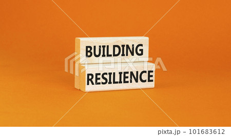 Building resilience symbol. Concept word Building resilience typed on wooden blocks. Beautiful orange table orange background. Business and building resilience concept. Copy space. 101683612