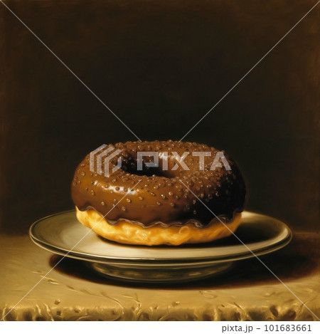 Sweet donut photo on abstract background. Delicious take out glazed pastry. Morning snack. AI generated photorealistic 3d illustration of deliciuos donut. Sweet donut photo on abstract background. Delicious take out glazed pastry. Morning snack. AI generated photorealistic 3d illustration of deliciuos donut. 101683661
