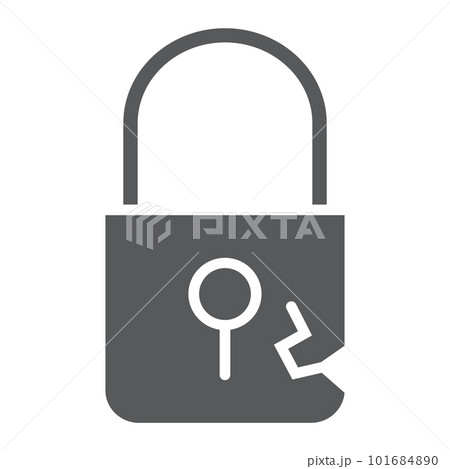 Lock breach glyph icon, privacy and protect, padlock sign, vector graphics, a solid pattern on a white background, eps 10. 101684890