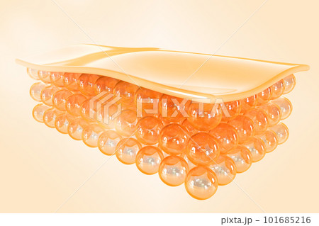 Skin structure 3d render. Abstract skin layer with cells isolated on beige background. Human normal skin epidermis, dermis, subcutaneous fat or hypodermis, healthy skin anatomy. 3D illustration 101685216