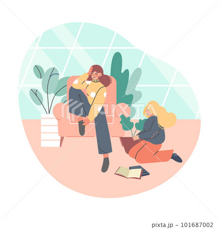 Woman Character at Greenhouse Planting and Cultivating Crops Vector Illustration 101687002